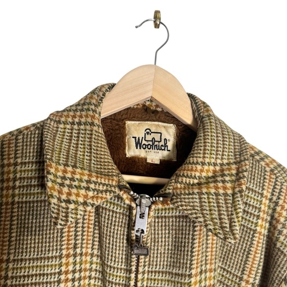 Vintage Woolrich Jacket Plaid Full Zip Coat Sherpa Lined Brown 70s Men's Large - Picture 4 of 5